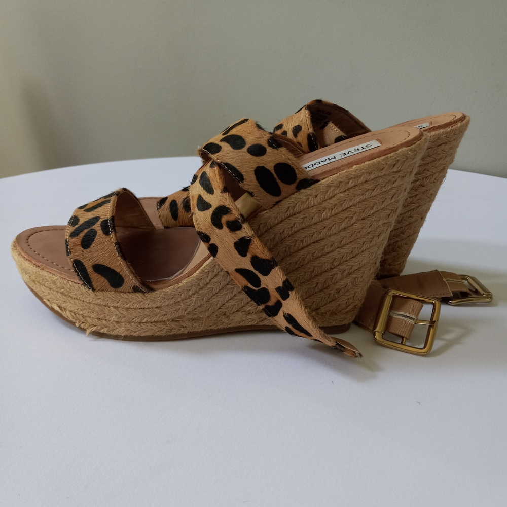 Steve Madden Leopard-Print Espadrille Wedge Sandals - Tan/Black